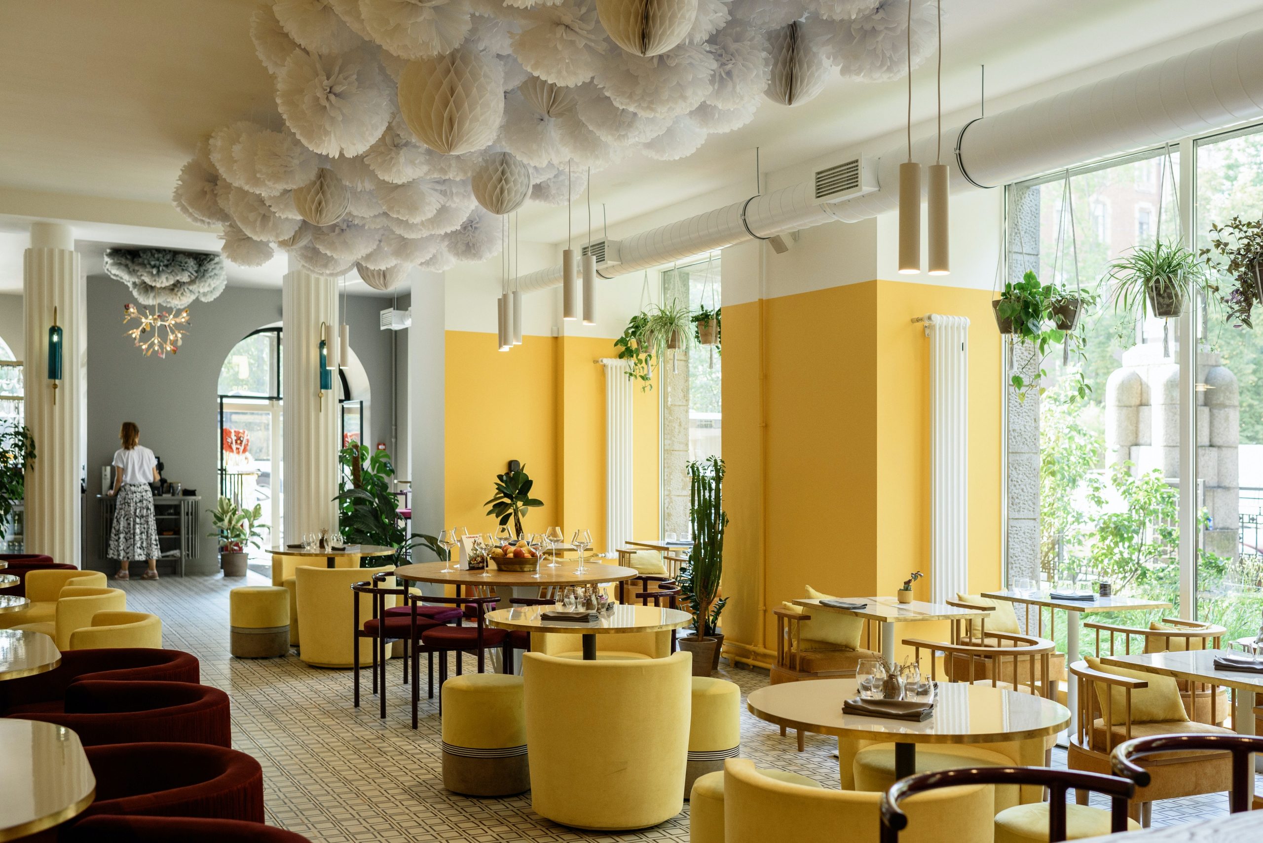a nature and soft yellow style cafe interior design