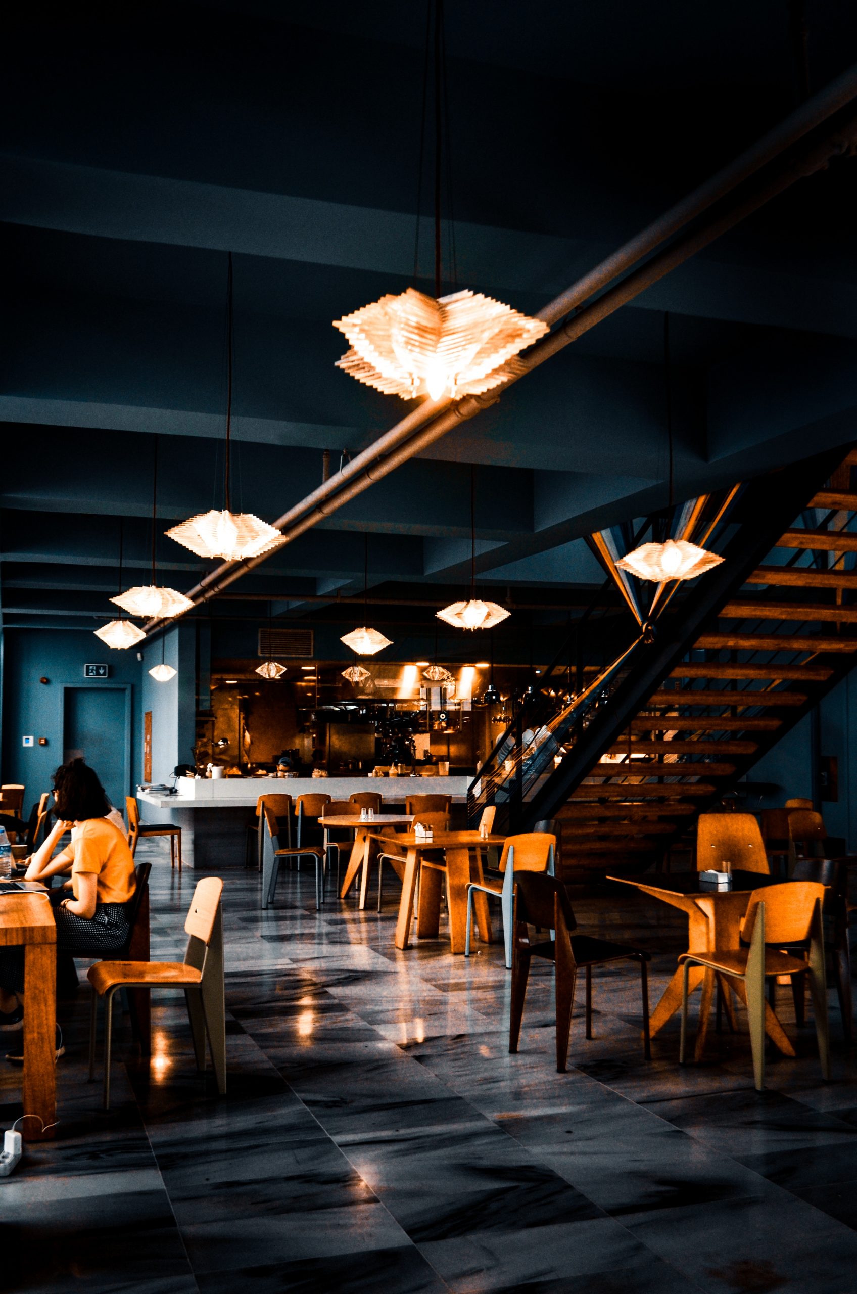 morden commerical cafe design dark blue